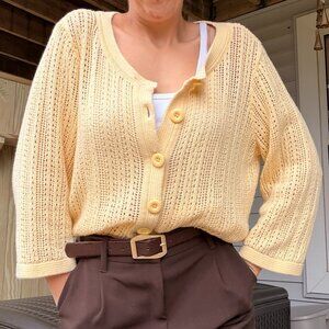 Butter Yellow Chunky Open-Knit Cardigan